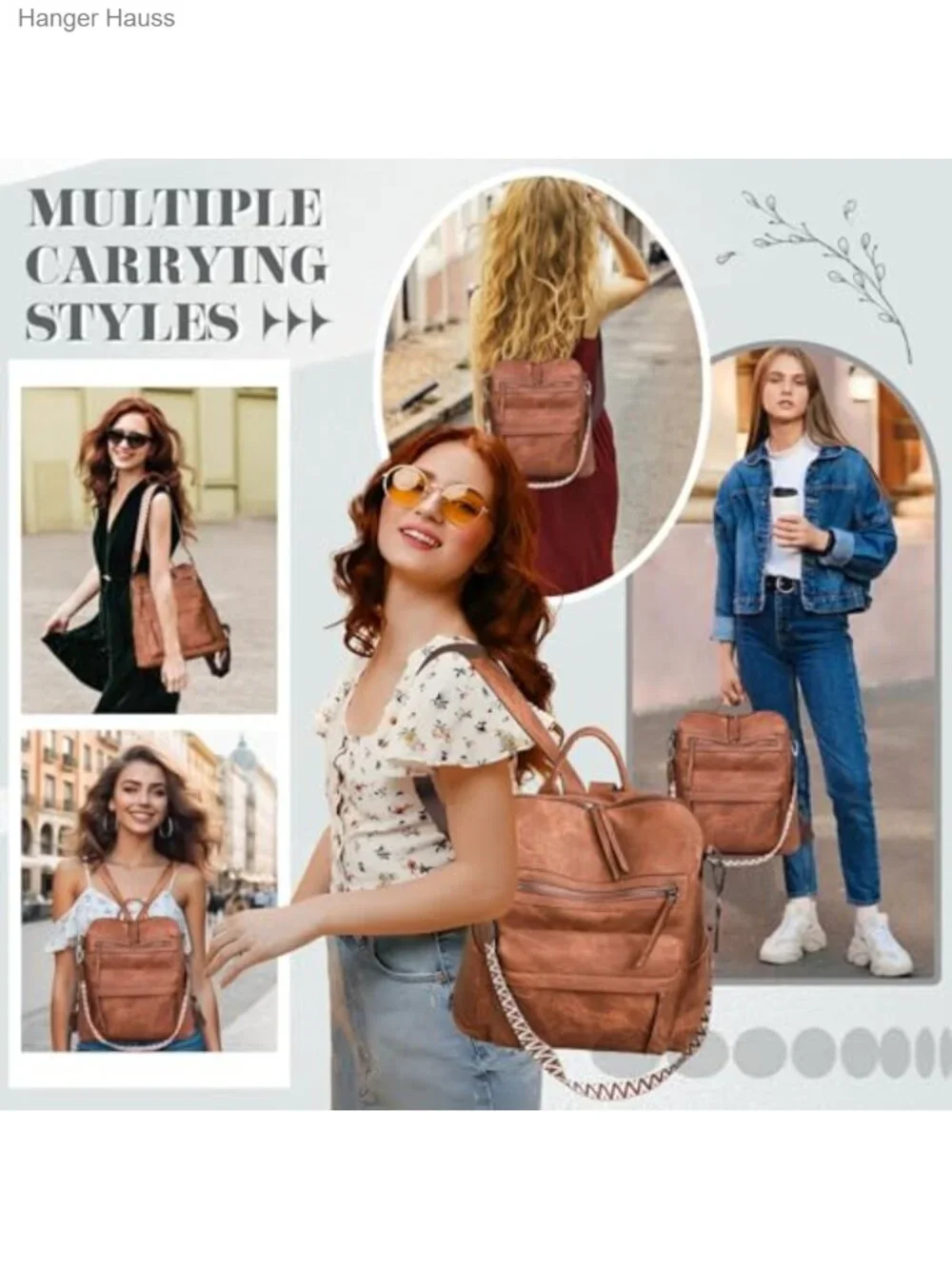 Women's PU Leather Backpack Purse, Multiple Pockets Waterproof, Adjustable